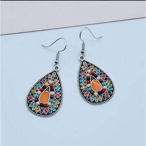 Colorful boho festival statement drop earrings orange